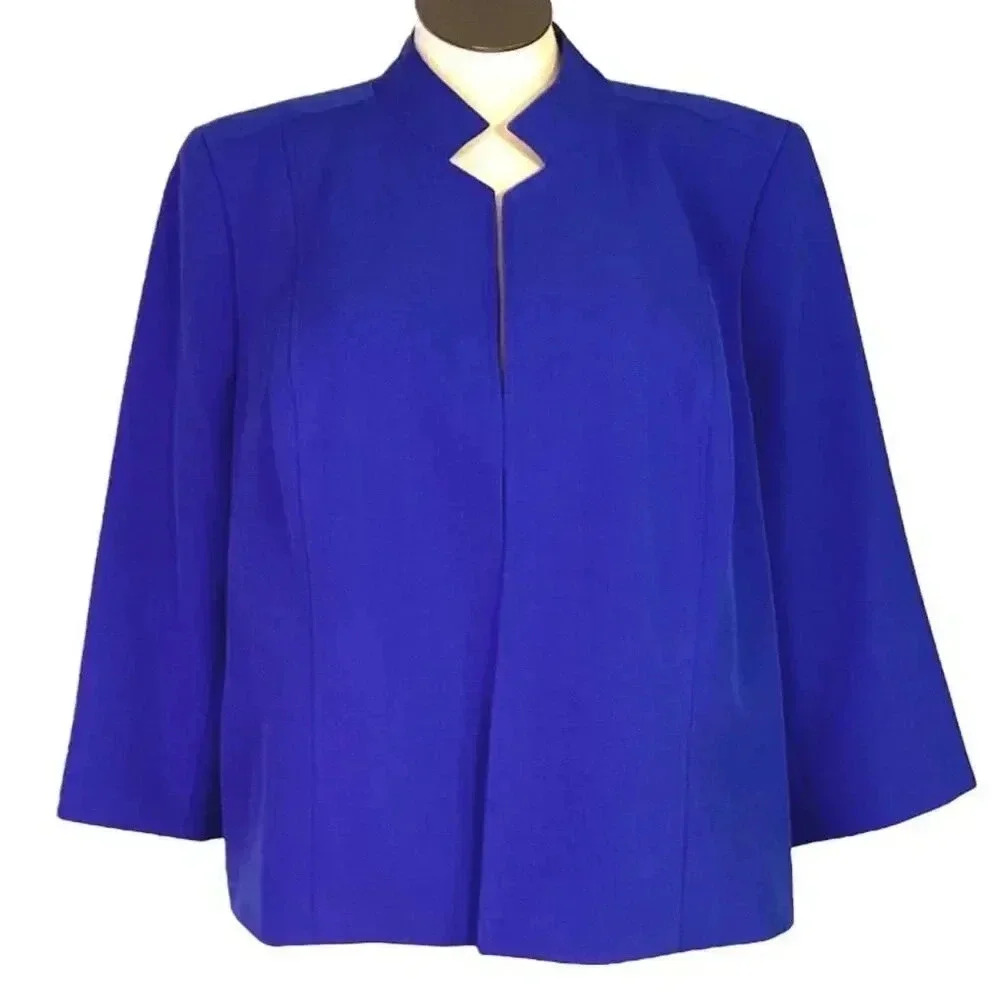 Kasper Cobalt Blue Collarless Notch Front Blazer